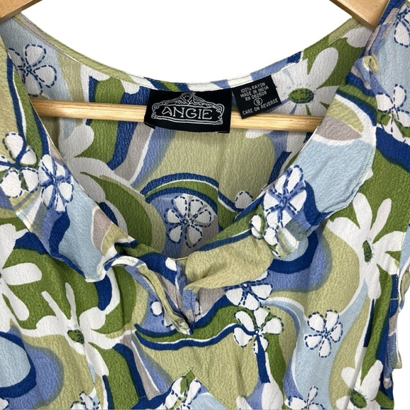 Vintage Y2K  Angie Floral Green and Blue Sleeveless Dress - Picture 4 of 6